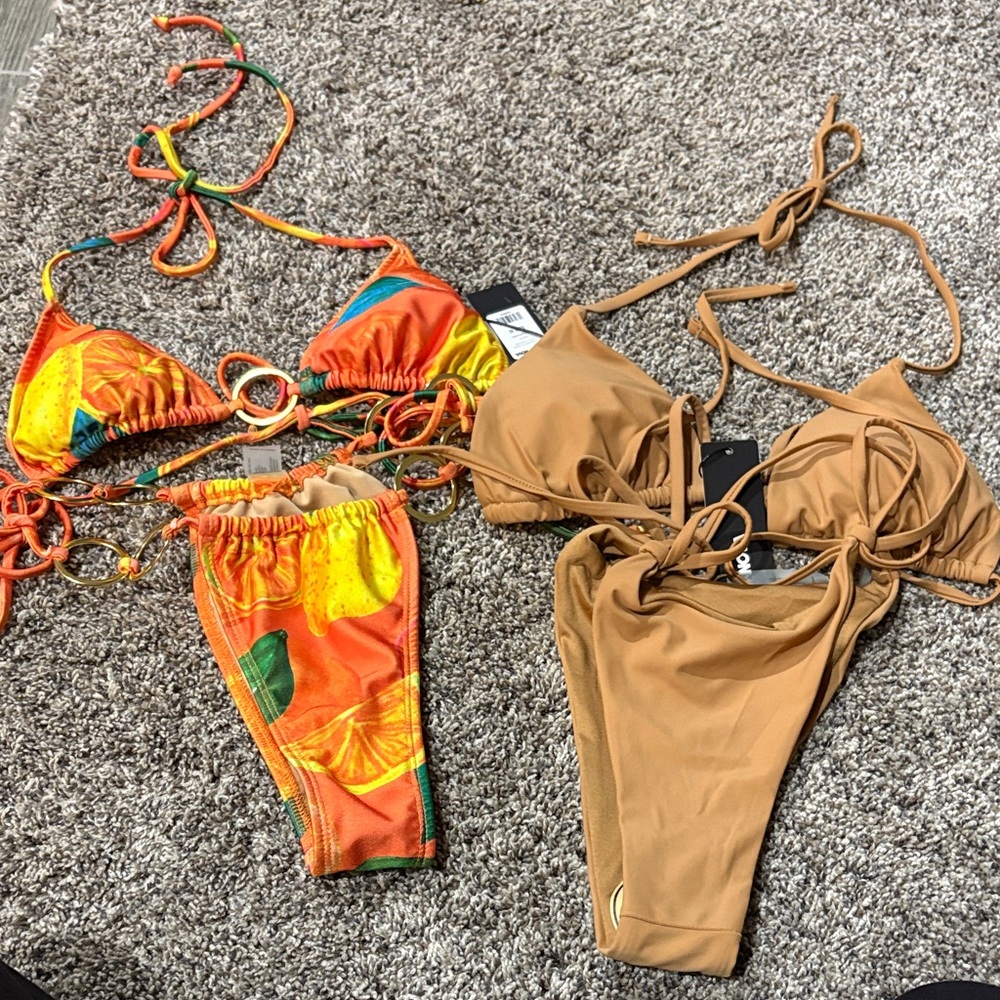 Fashion Nova Orange and Tan Bikini Sets
